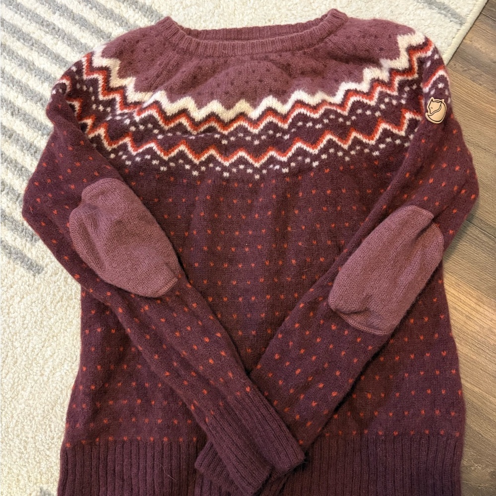 Fjallraven Maroon & Rust Fair Isle Wool Sweater